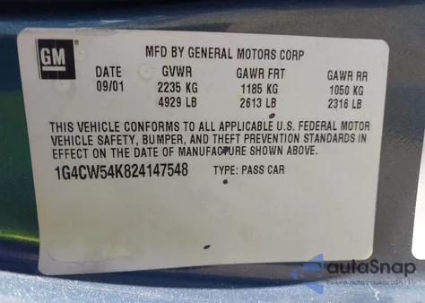 2002 Buick Park Avenue from USA, damaged, VIN 1G4CW54K824147548